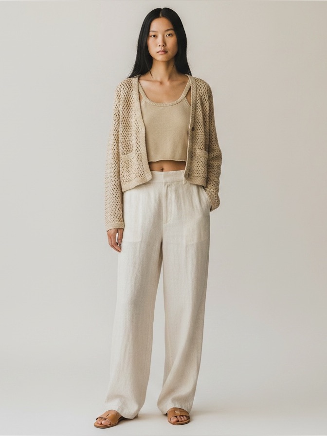 Joie Cream Crochet Open-Weave Cardigan & Tank Size Medium